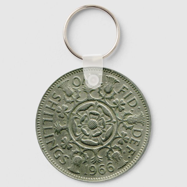 1966 Brittiska två shilling keychain Nyckelring (Framsida)