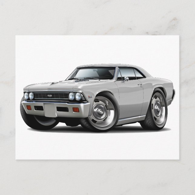 1966 Chevelle Vit Car Vykort (Framsida)