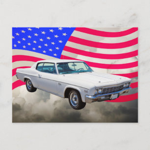 1966 Chevrolet Caprice med amerikansk Flagga Vykort