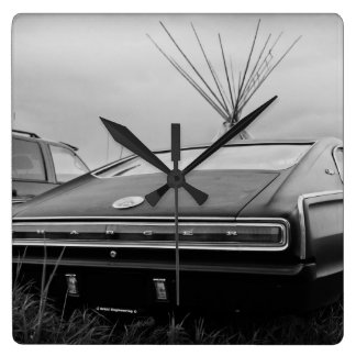 1966 Dodge Charger (B/W) Fyrkantig Klocka