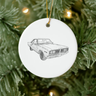1966 Dodge Coronet Mopar Muskler i Teckning Julgransprydnad Keramik