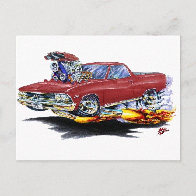1966 El Camino Maroon Lastbil Vykort (Framsida)