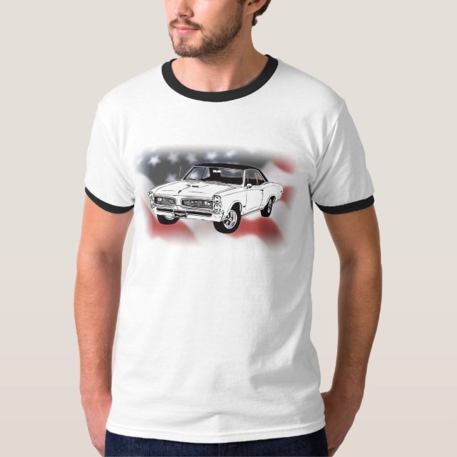 1966 GTO över USA flaggan Tee Shirt (Framsida)