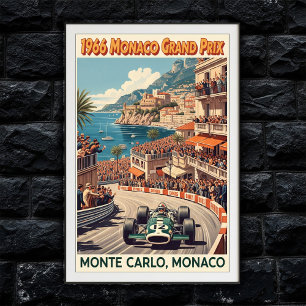 1966 Monaco Grand Prix Vintage Wall Poster