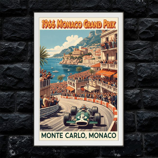 1966 Monaco Grand Prix Vintage Wall Poster