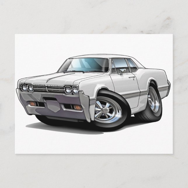 1966 Olds Cutlass White Car Vykort (Framsida)