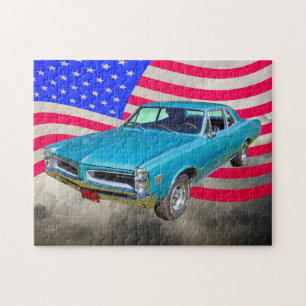 1966 Pontiac Le Mans och amerikanska flaggan Pussel