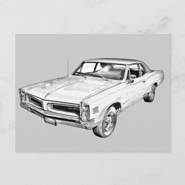 1966 Pontiac Lemans Car Illustration Vykort (Framsida)