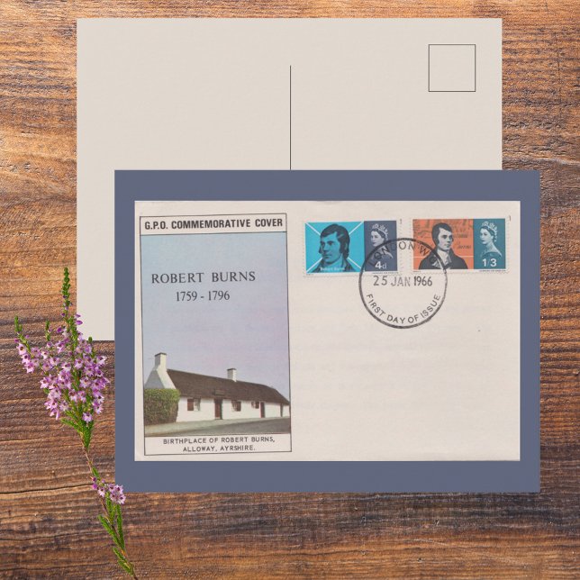 1966 Robert Burns Första Dags Kuvert Antik Litterä Vykort (Robert Burns Poet Commemorative First Day Cover Vintage Royal Mail Postage Stamps Pen Pal Letter)