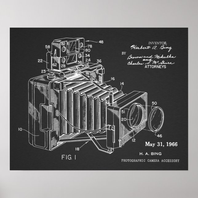 1966-Vintagens Teckning-utskrift av kamerapatent Poster (Framsidan)