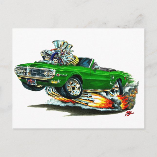 1967-68 Firebird Grön Konvertibel Vykort (Framsida)