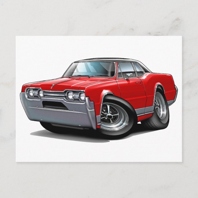 1967 Olds Cutlass Red-Black Car Vykort (Framsida)
