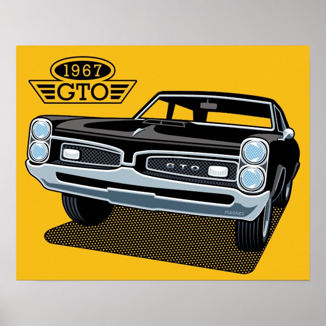 1967 Pontiac GTO Black BACKGROUND FÄRG EDITABLE. Poster (Framsidan)