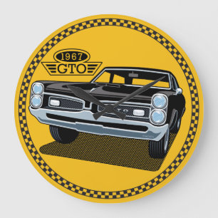 1967 Pontiac GTO Black BAKGRUND FÄRG EDITABLE. Stor Klocka