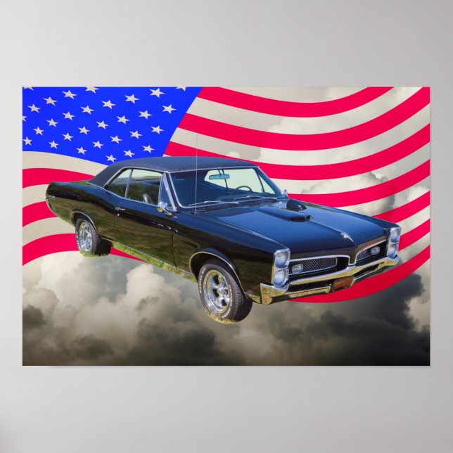 1967 Pontiac GTO och American Flagga Poster (Framsidan)