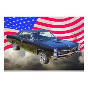 1967 Pontiac GTO och amerikanska flaggan Fototryck
