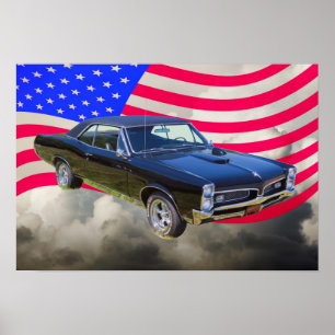 1967 Pontiac GTO och amerikanska flaggan Poster