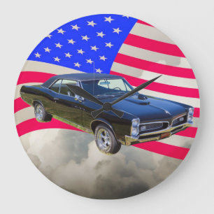1967 Pontiac GTO och amerikanska flaggan Stor Klocka