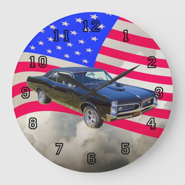 1967 Pontiac GTO och amerikanska flaggan Stor Klocka (Framsida)
