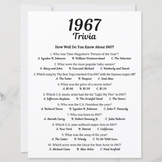 1967 Trivia Spel | 59-års Födelsedagsfirande (Framsida)