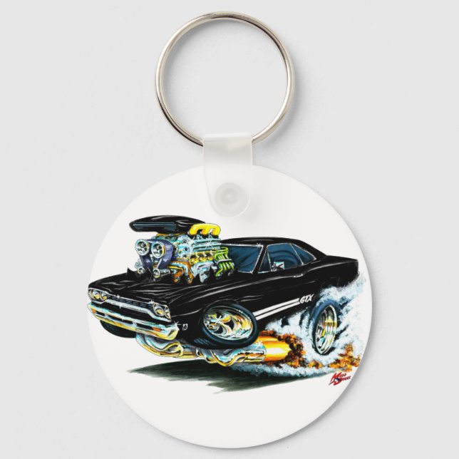 1968-69 Plymouth GTX Black Car Nyckelring (Framsida)