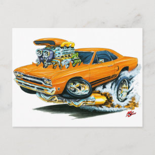 1968-69 Plymouth GTX Orange Car Vykort