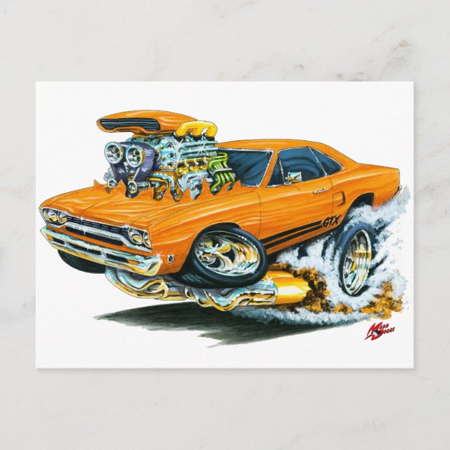 1968-69 Plymouth GTX Orange Car Vykort (Framsida)