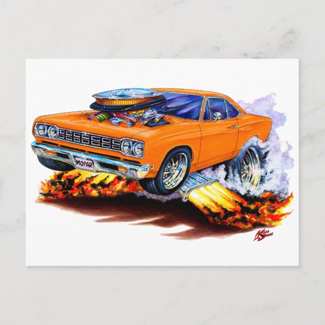 1968-69 Roadrunner Orange Car Vykort (Framsida)
