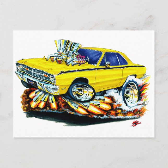 1968-71 Dodge Dart Gult Car Vykort (Framsida)
