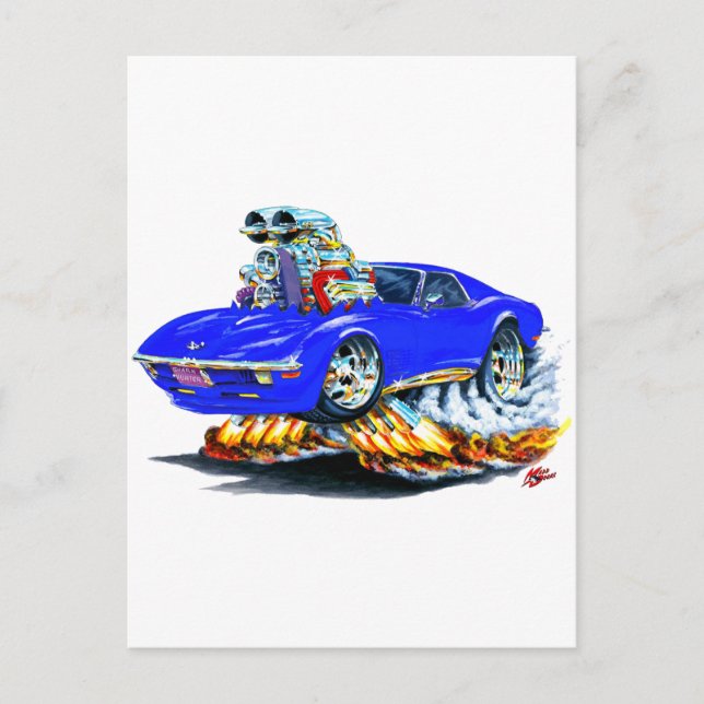 1968-72 Corvette Blue Car Vykort (Framsida)