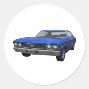 1968 Chevelle S: Blue Avsluta Runt Klistermärke