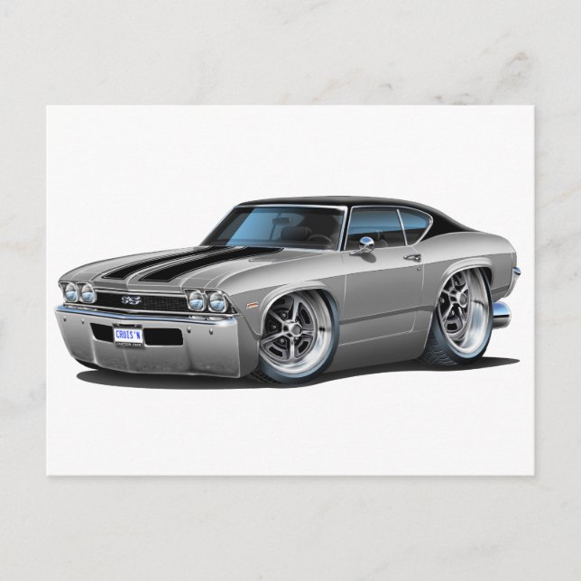 1968 Chevelle Silver-Black Rand Vykort (Framsida)