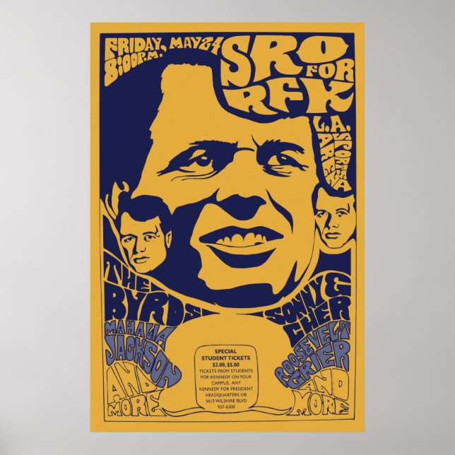 1968 "endast stående rum" RFK Psychedelic Poster (Framsidan)