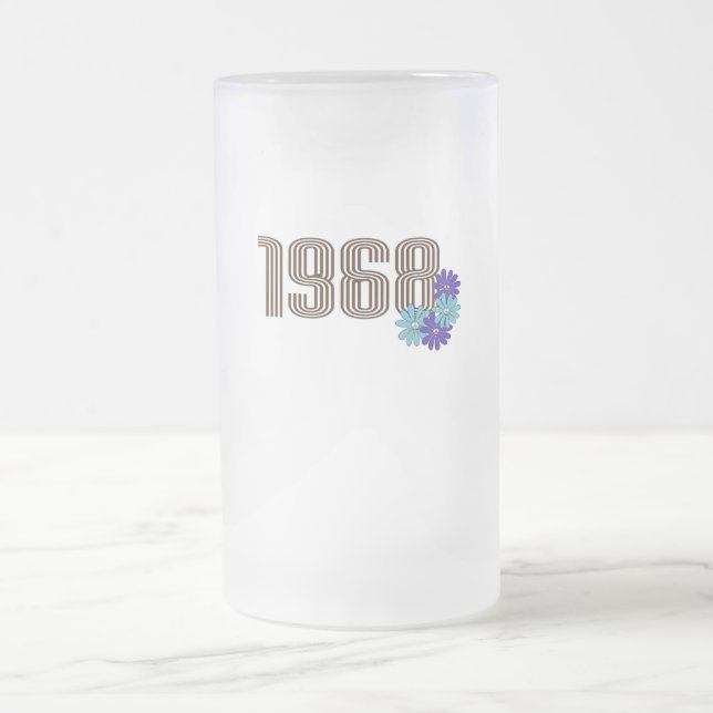 1968 Fredstecken Hippie Flower Power Aqua Lila Frostat Ölglas (Center)