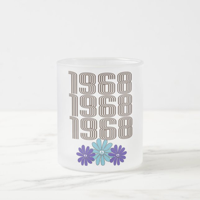 1968 Hippie Flower Power Fredstecken Aqua Lila Frostad Glasmugg (Center)