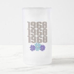 1968 Hippie Flower Power Fredstecken Aqua Lila Frostat Ölglas
