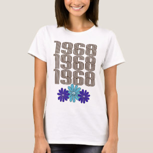 1968 Hippie Flower Power Fredstecken Aqua Lila T Shirt