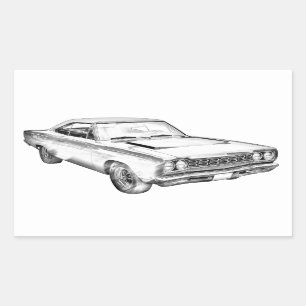 1968 Illustration av Plymouth Roadrunner Muscle Rektangulärt Klistermärke