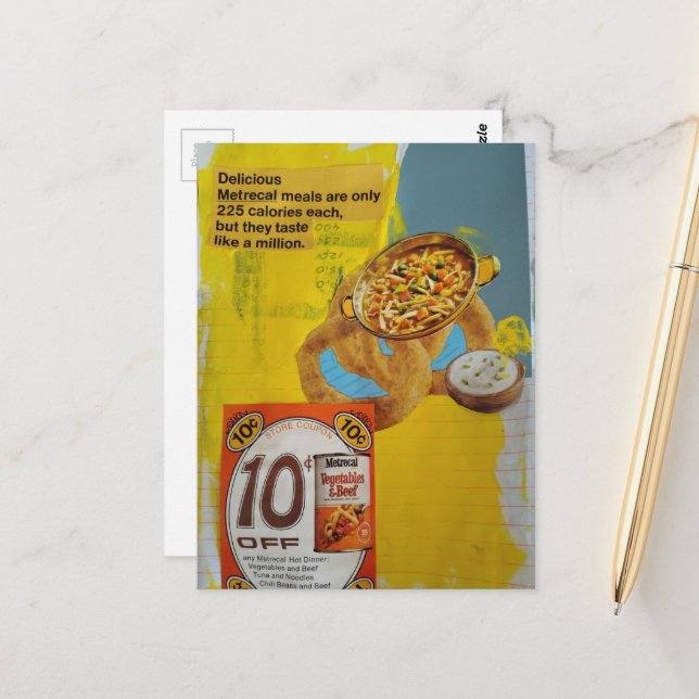 1968 måltidskupong mixed media collage  vykort (Fram/Back In Situ)