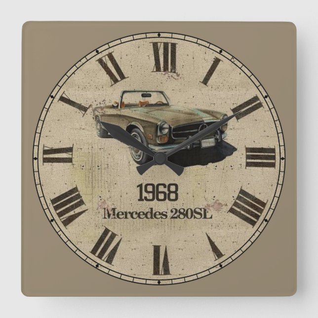 1968 Mercedes 280SL Roman Numeral Fyrkantig Klocka (Framsida)