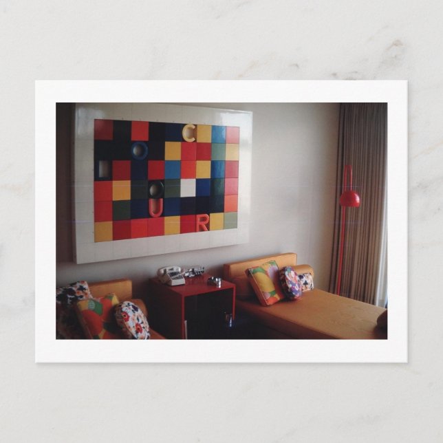 1968 Mod Hotel Bedroom Vykort (Framsida)