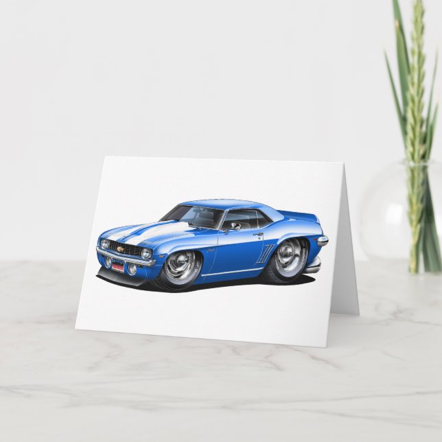 1969 Camaro SS Blue-White Car Kort (Framsida)