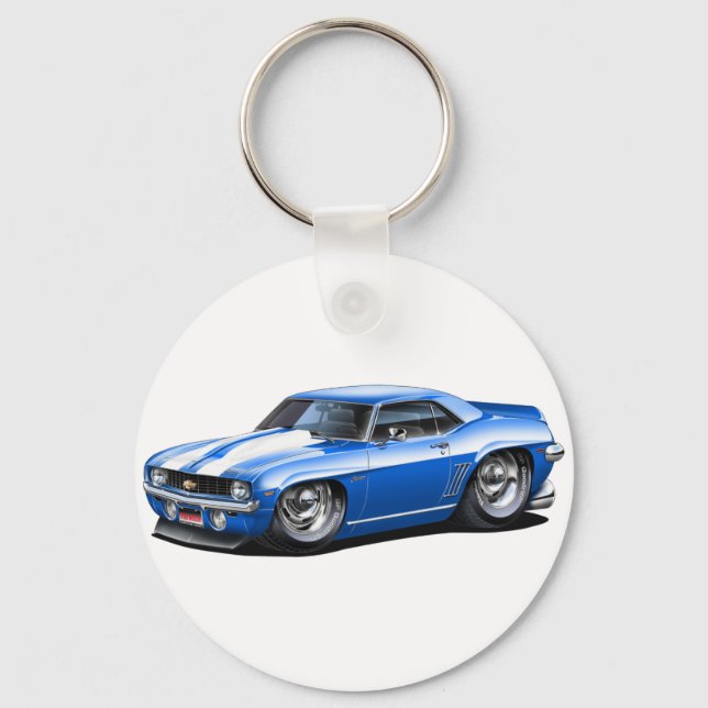 1969 Camaro SS Blue-White Car Nyckelring (Framsida)