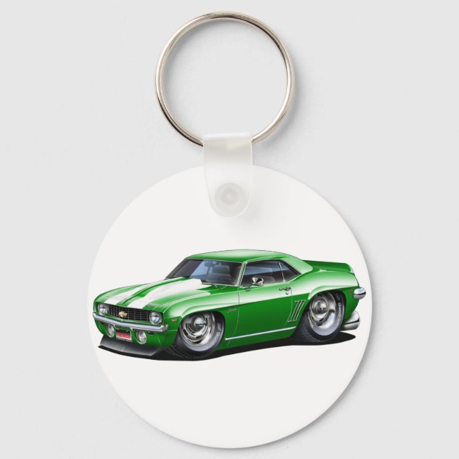 1969 Camaro SS Grönt-White Car Nyckelring (Framsida)