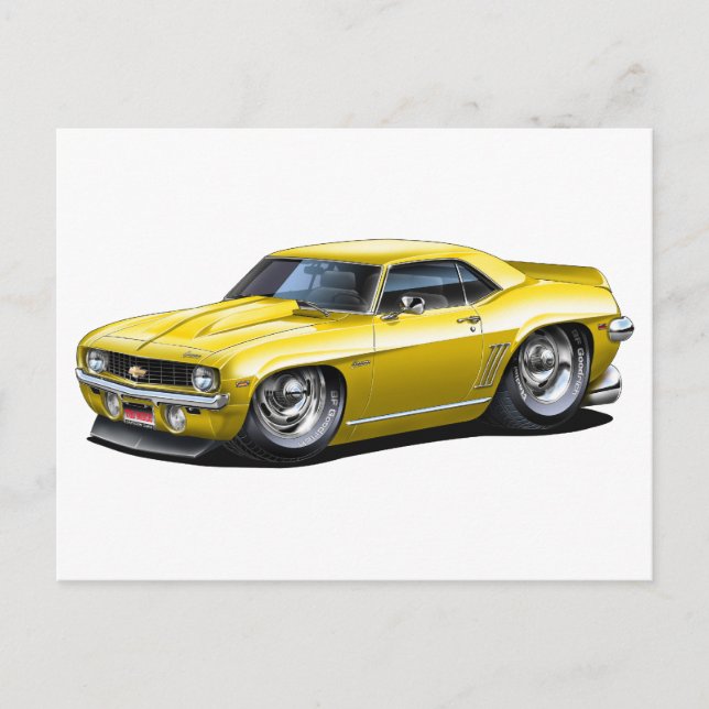 1969 Camaro SS Gult Car Vykort (Framsida)