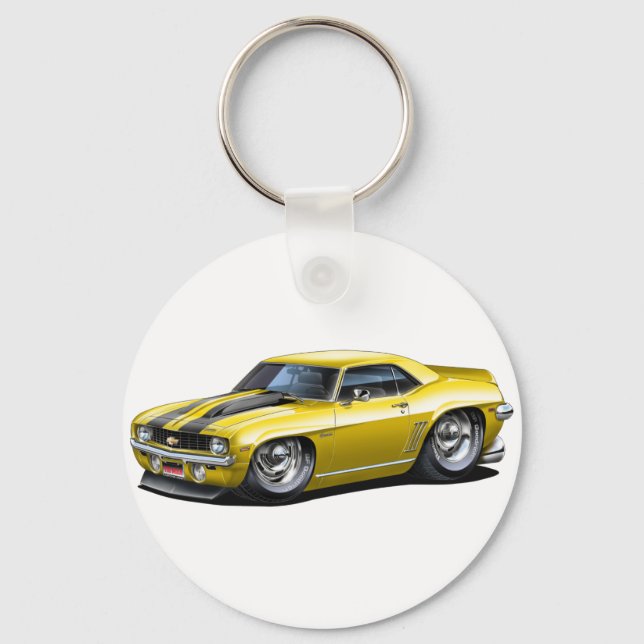 1969 Camaro SS-Gult - svart bil Nyckelring (Framsida)