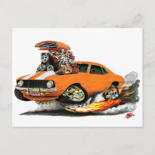 1969 Camaro SS Orange-White Car Vykort