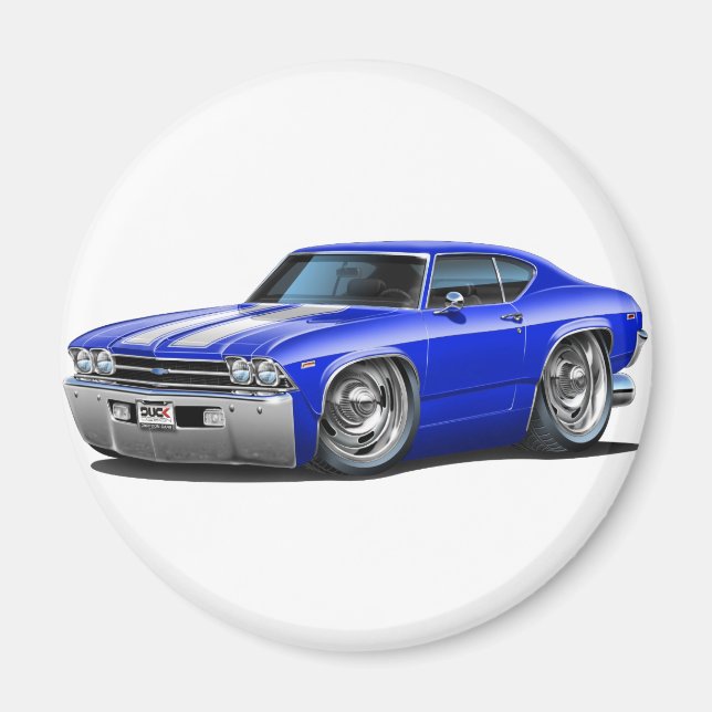 1969 Chevelle Blue-White Car Magnet (Framsidan)