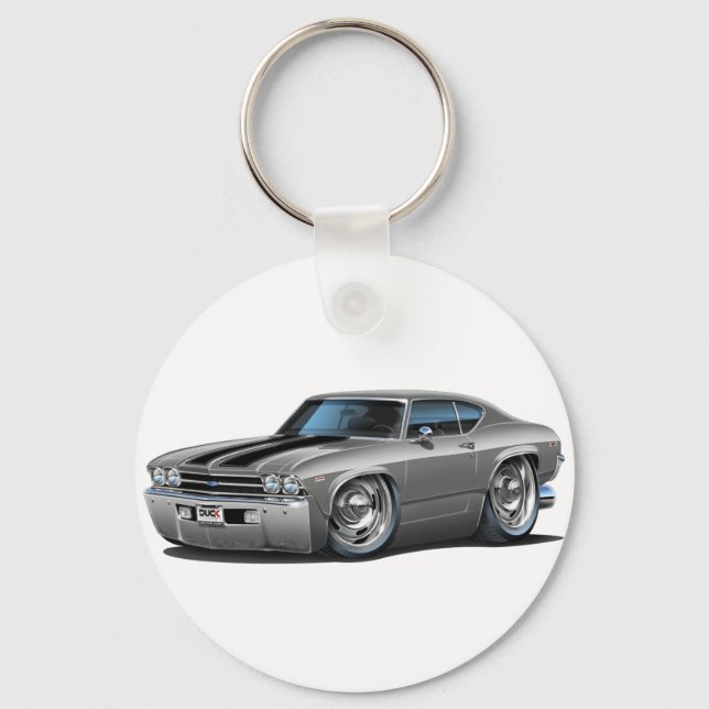 1969 Chevelle Silver-Black Car Nyckelring (Framsida)