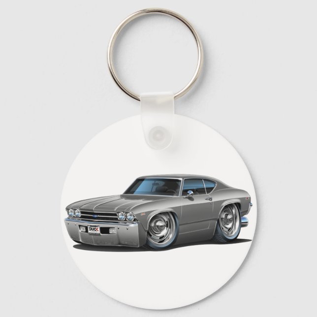 1969 Chevelle Silver Car Nyckelring (Framsida)